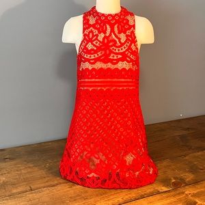 Red Lace Knee-Length Dress